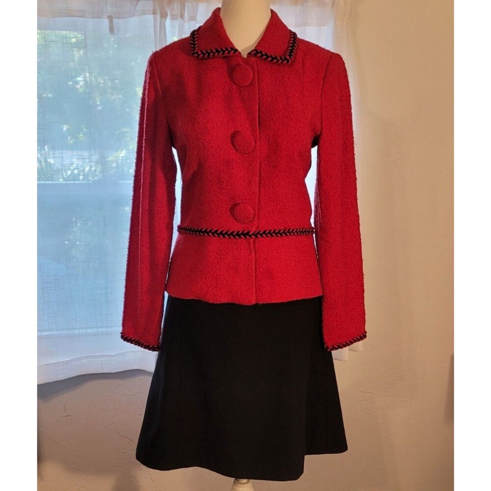 Vintage 60's Mod Inspired  Peck & Peck Red Boucle Jacket Retro Blazer Size 4